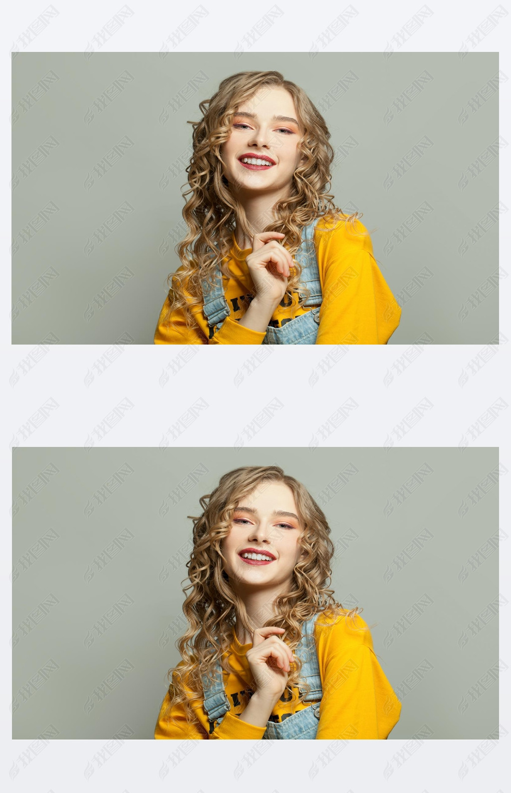 Happy lovely girl iling on gray background