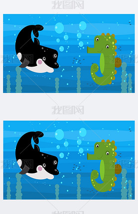 Happy cartoon underwater scene with swimming coral reef fishes illustration