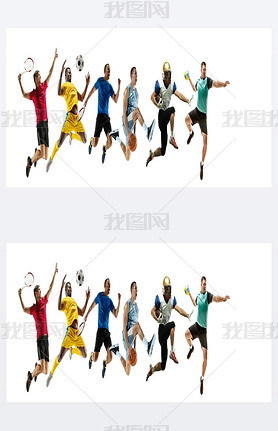 Sport collage of professional athletes or players isolated on white background, flyer