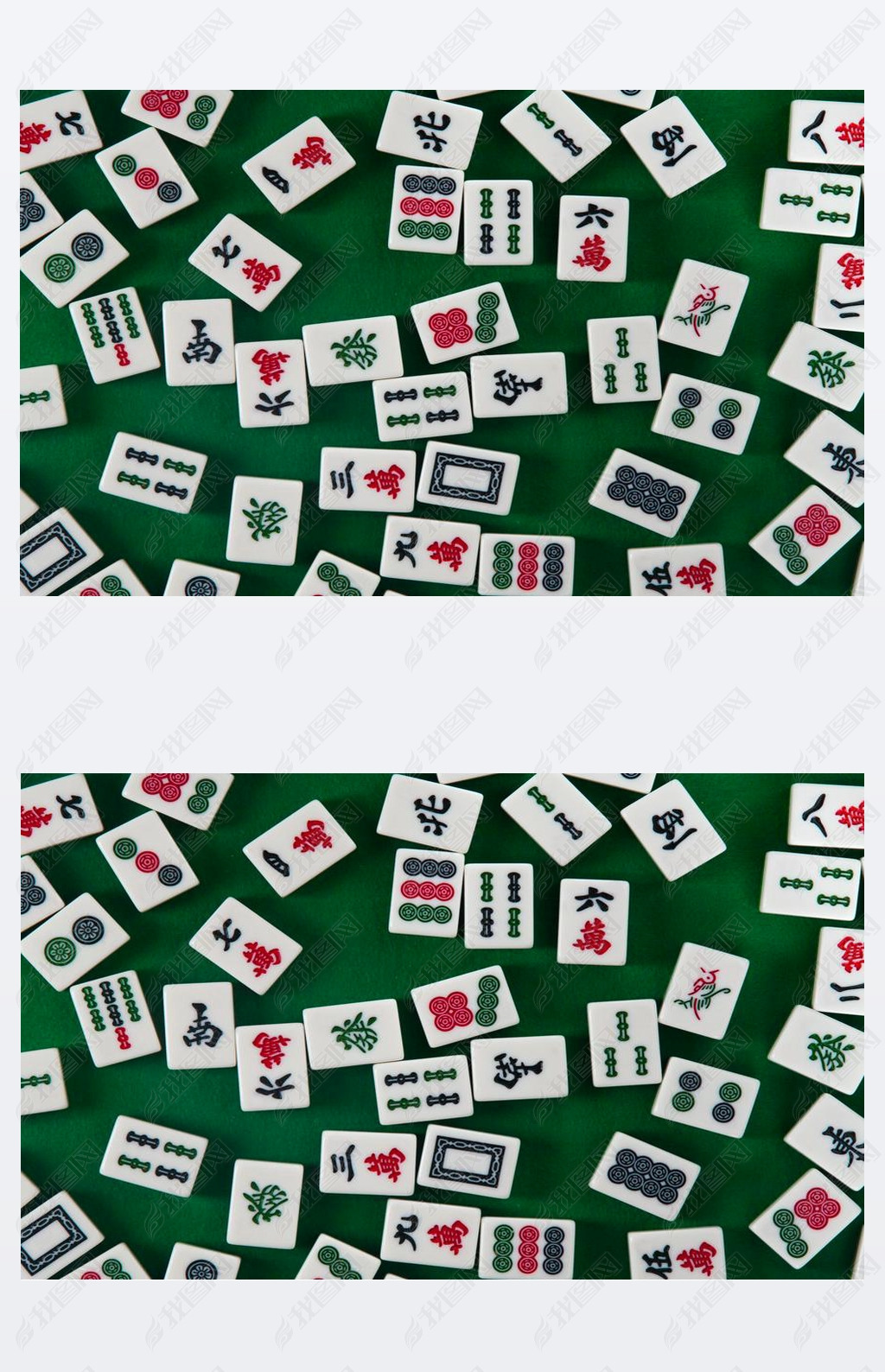 White-green tiles for mahjong on on green cloth background