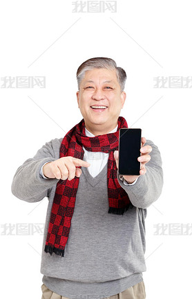 old Asian man with mobile phone