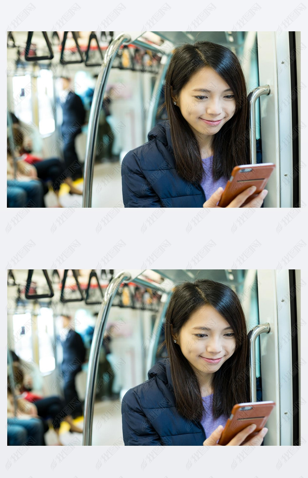 woman using cellphone inside train