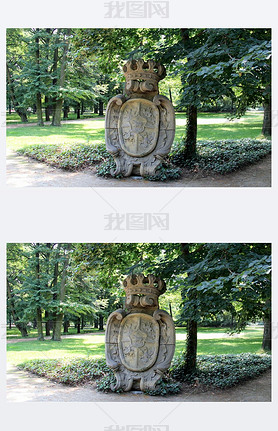 Cartouche with the coat of arms of Stanisaw August at Lazienki Krolewskie Park, Warsaw, Poland