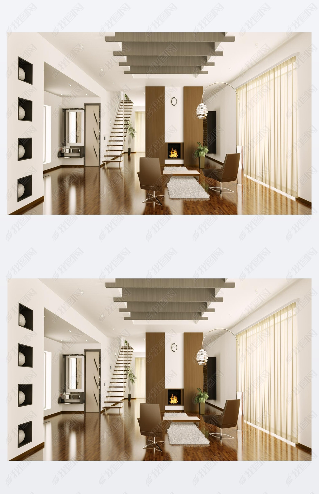 Modern apartment interior panorama 3d render