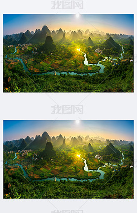 Panorama Landscape of Guilin, China. Li River and Karst mountain