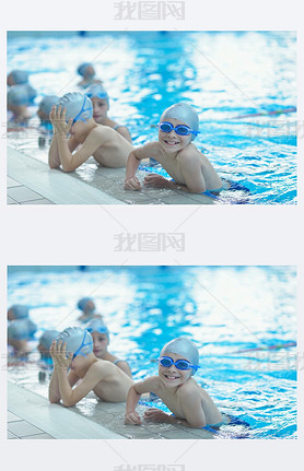 Happy kids at swimming pool