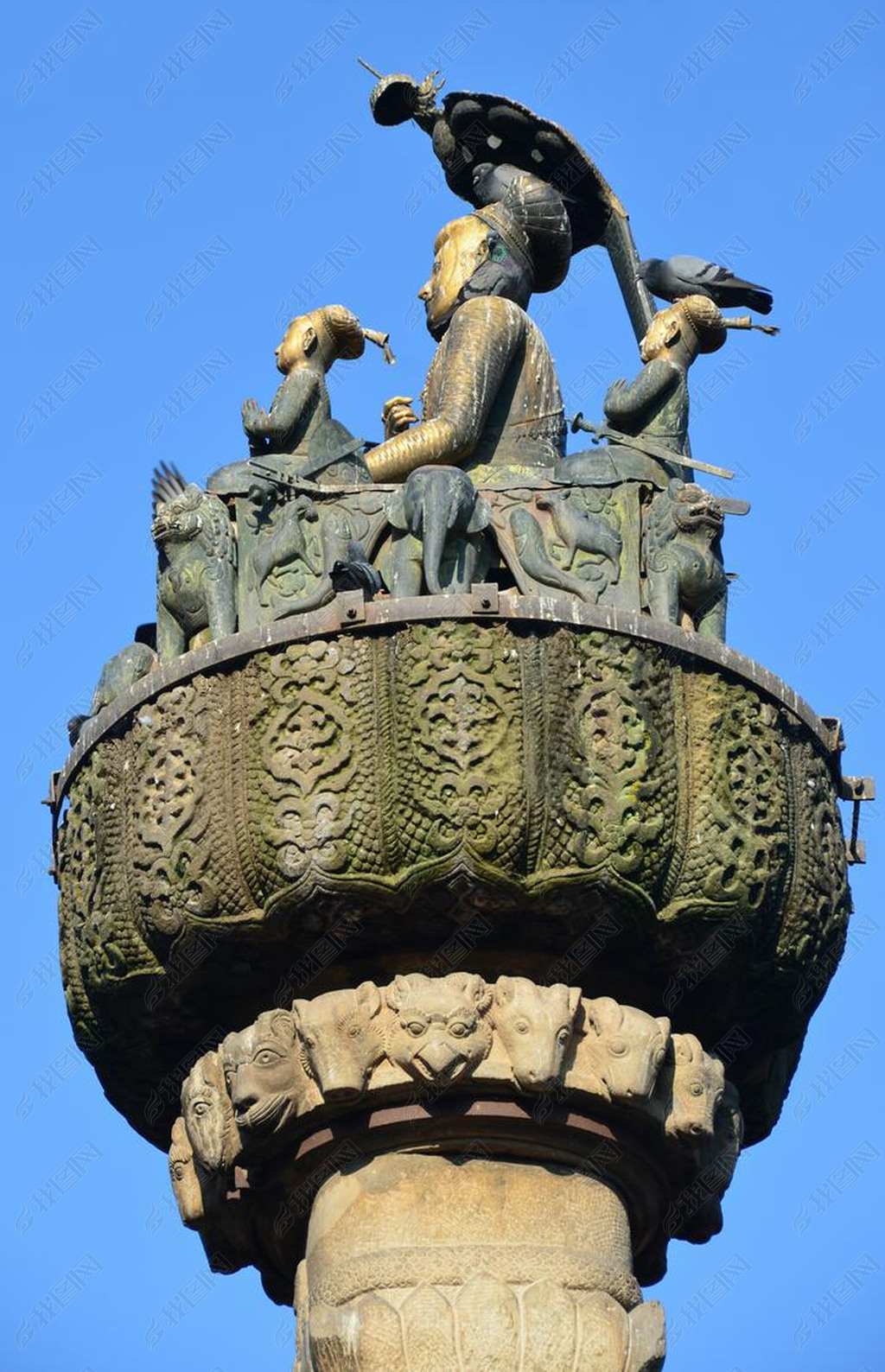 Nepal, Kathmandu, the column of king Pratap Malla in the Darbar square, the 17th century