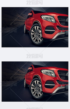 red front cars running on the road. 3d rendering and illustration.