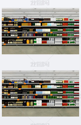 Beer bottles on shelf in supermarket suitable for presenting new beer bottles and packaging or label