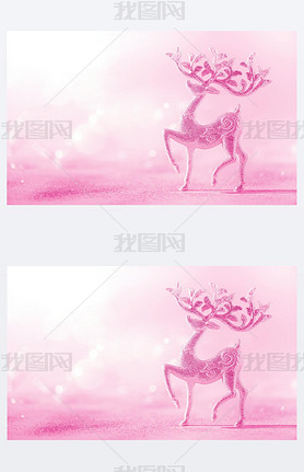 Silver glitter Christmas deer on neon pink background with lights bokeh, copy space. Greeting card f