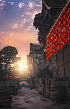 Sunset over streets in Chengdu