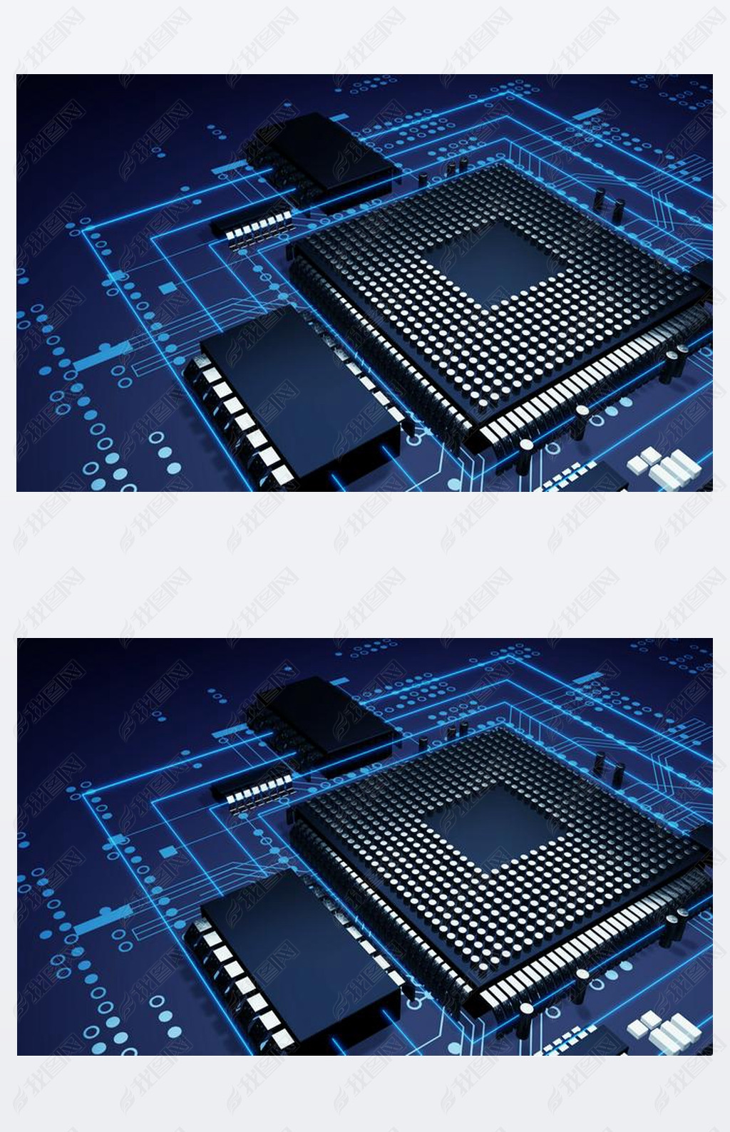 3d rendering  of futuristic blue circuit board and cpu