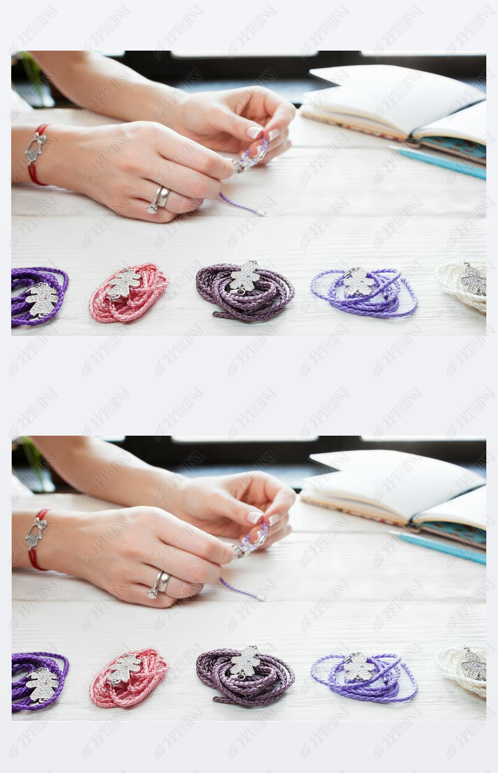 Woman making homemade bracelets