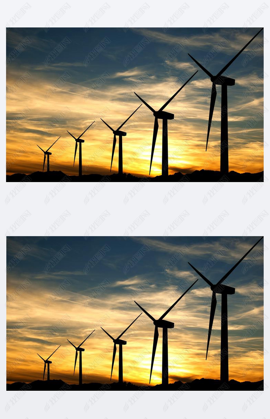 Wind turbines in a sunset