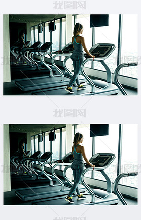 Young sporty woman on treadmill in the gym