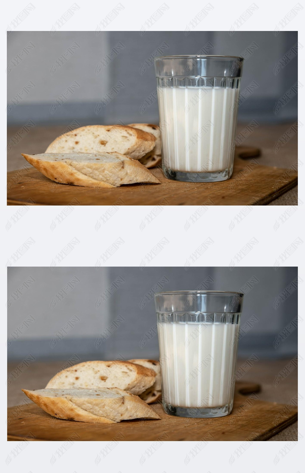 glass Cup with milk and sliced bread