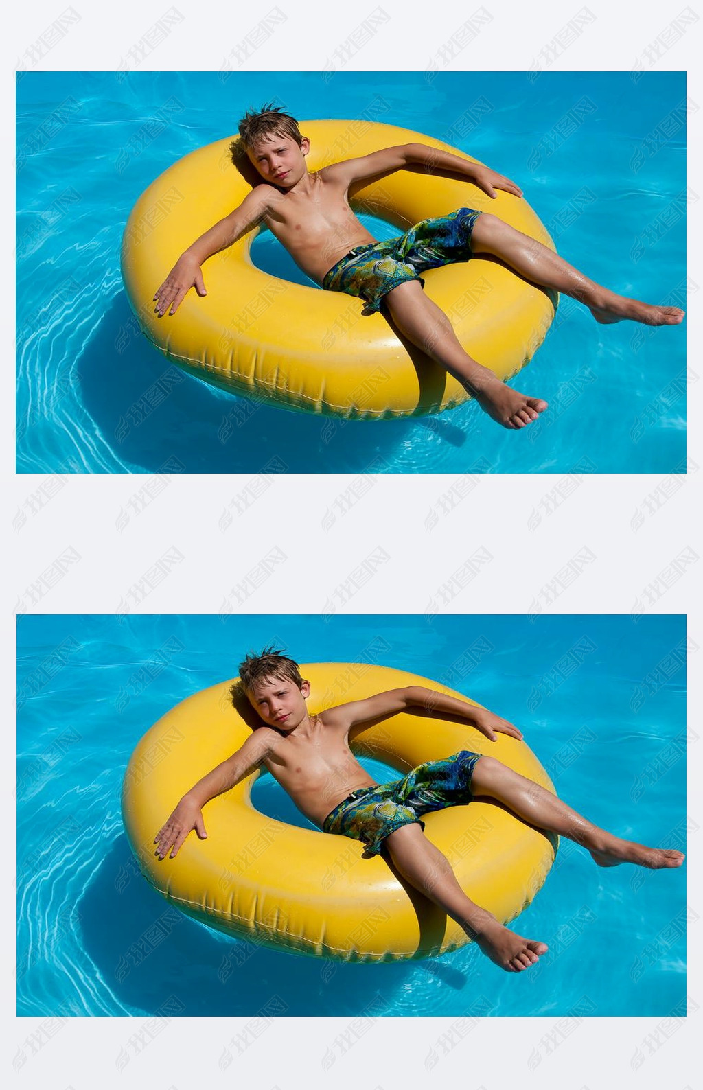 Boy in the water on an inflatable ring