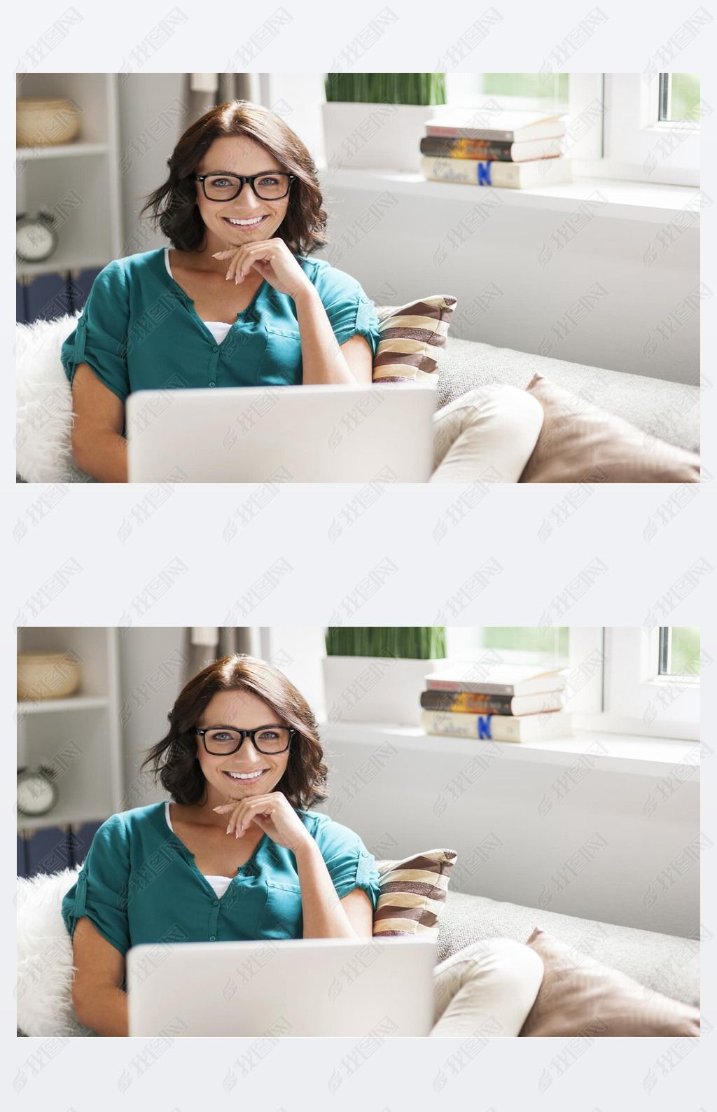 Woman in glasses using laptop