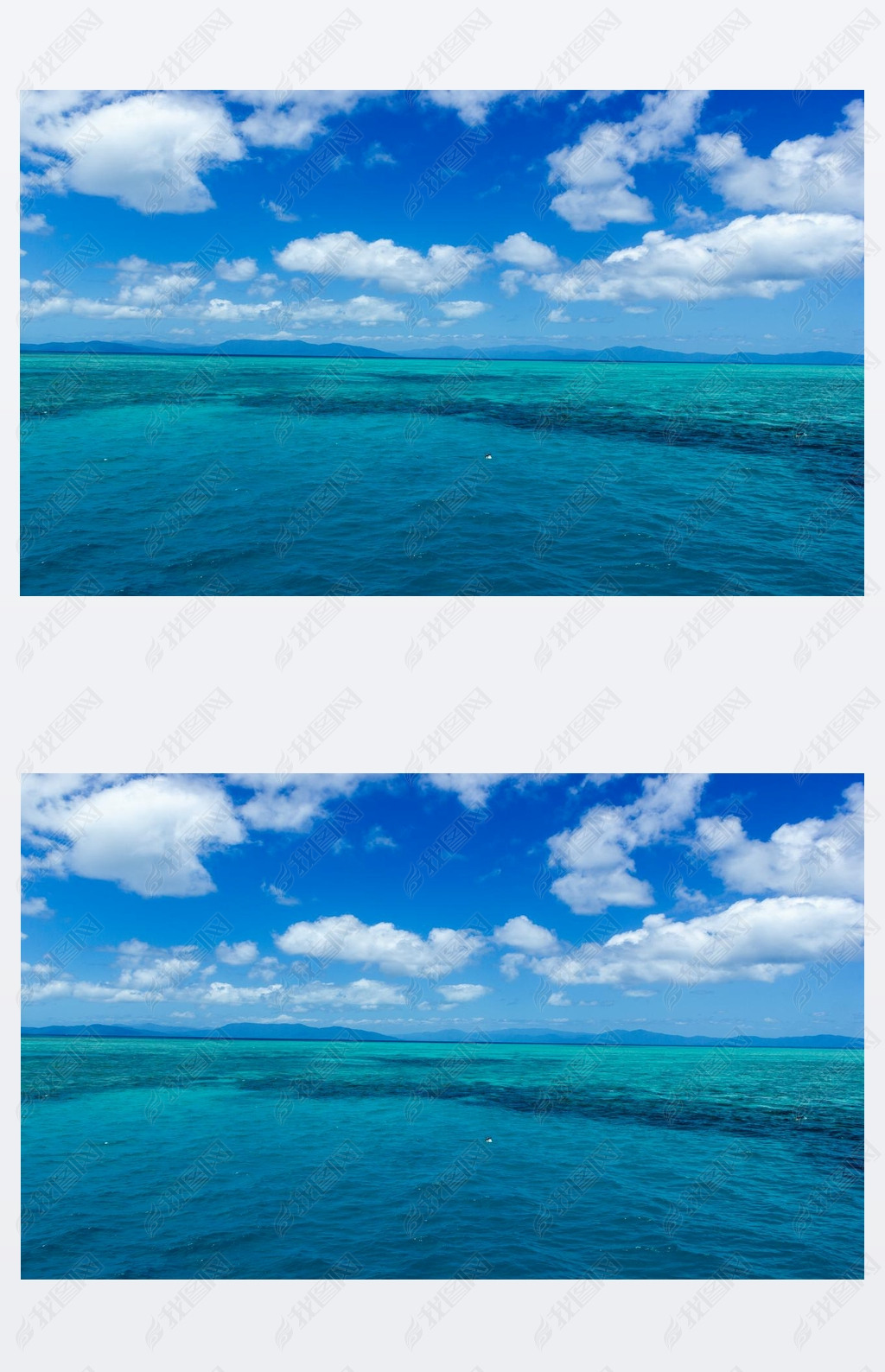beautiful great barrier reef with white clouds on a sunny day, cairns, australia