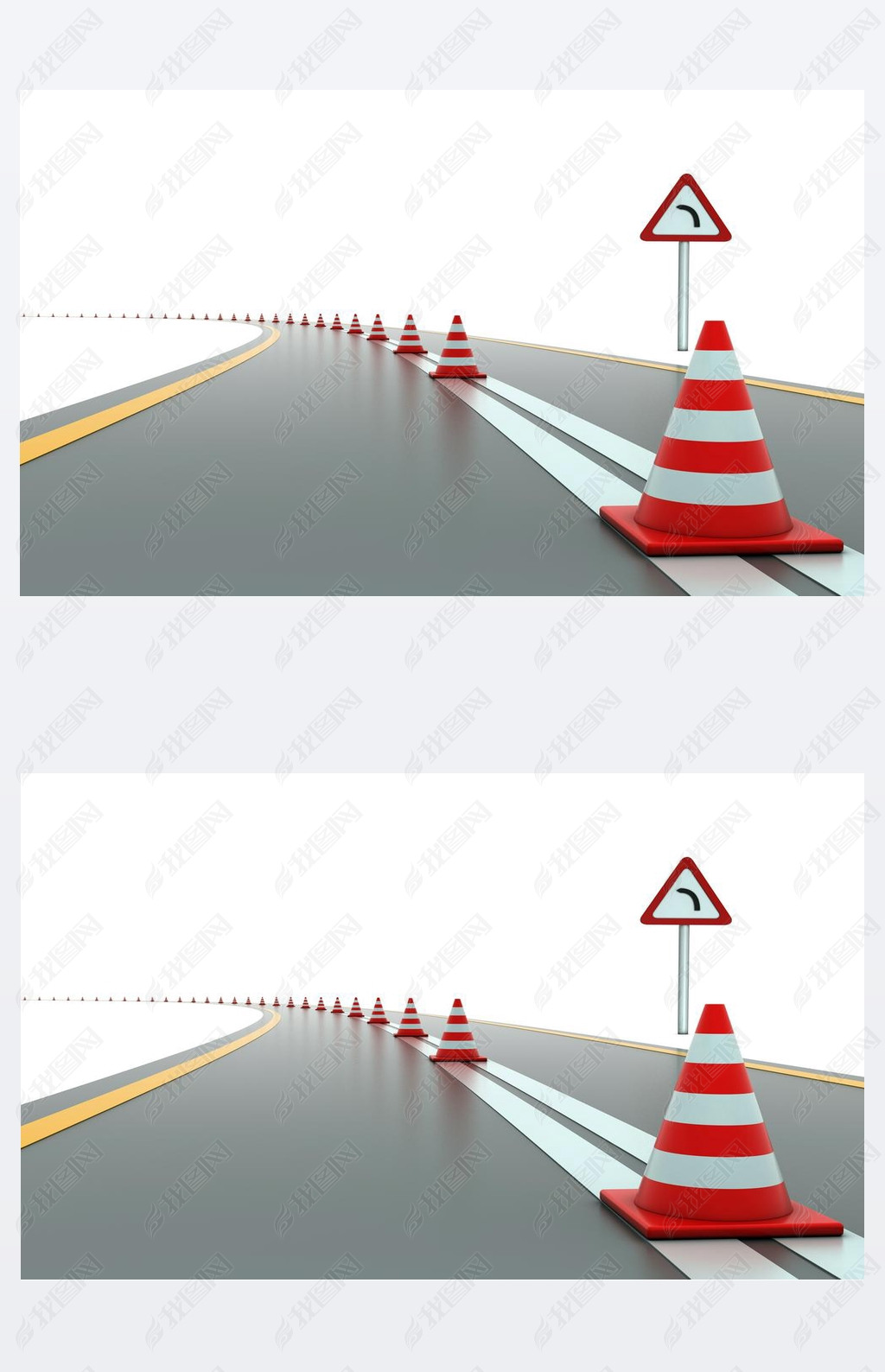 Road with traffic cones and sign