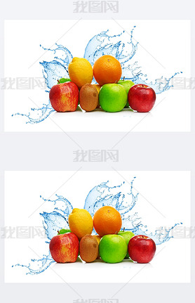 Fruit mix in water splash