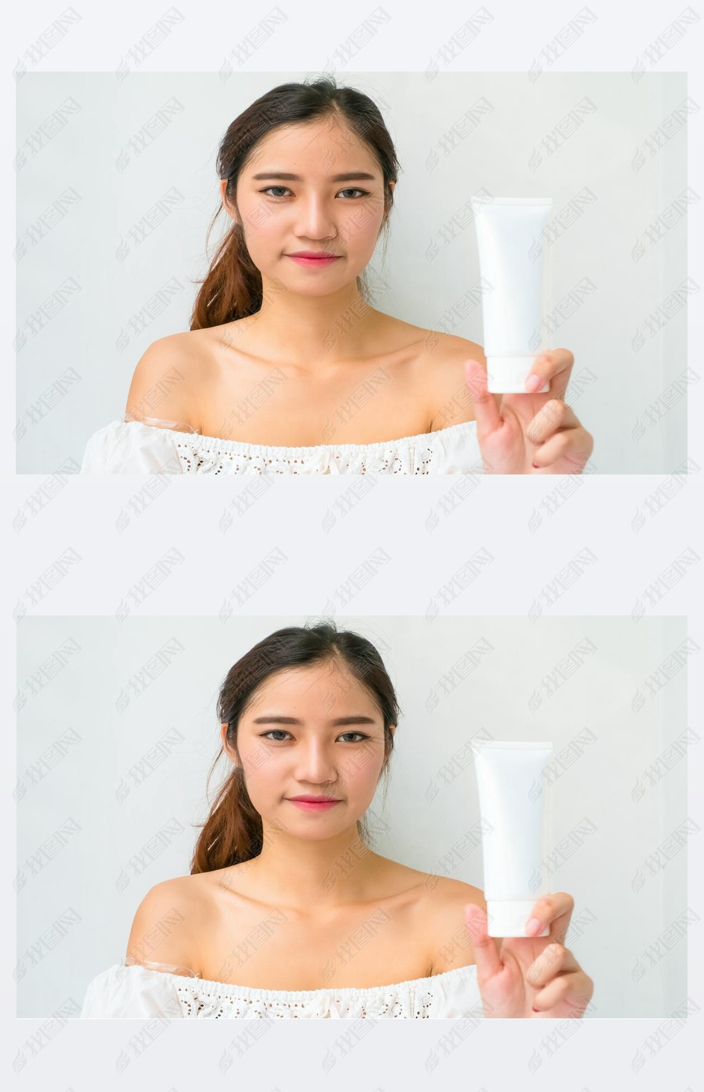 asian woman using a natural skin care product, moisturizer or lo