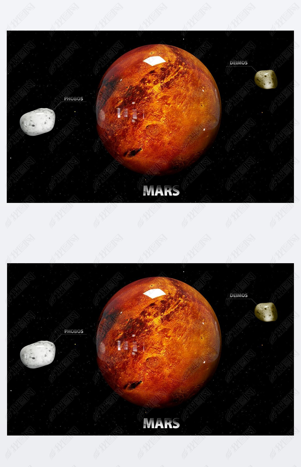 3d illustration of Mars of moons and star. Elements of this imag