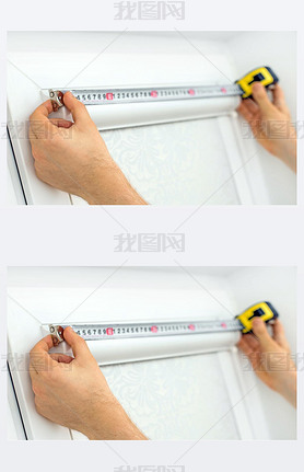 Man installing cassette roller blinds on windows.