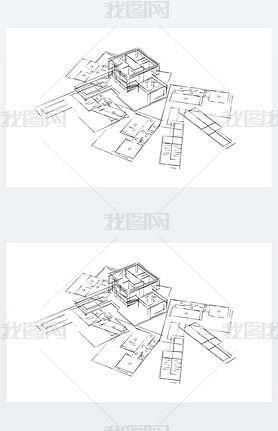 Abstract drawing lines in architectural art concept, minimal geometrical shapes. 