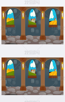Cartoon background of a castle interior 