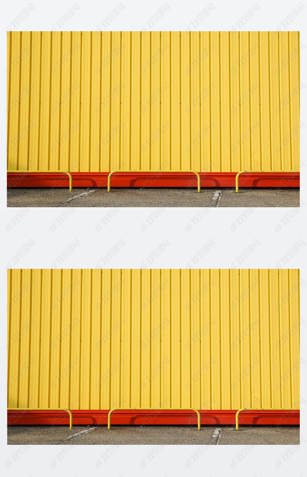 Detail of bright yellow metal building facade. For background