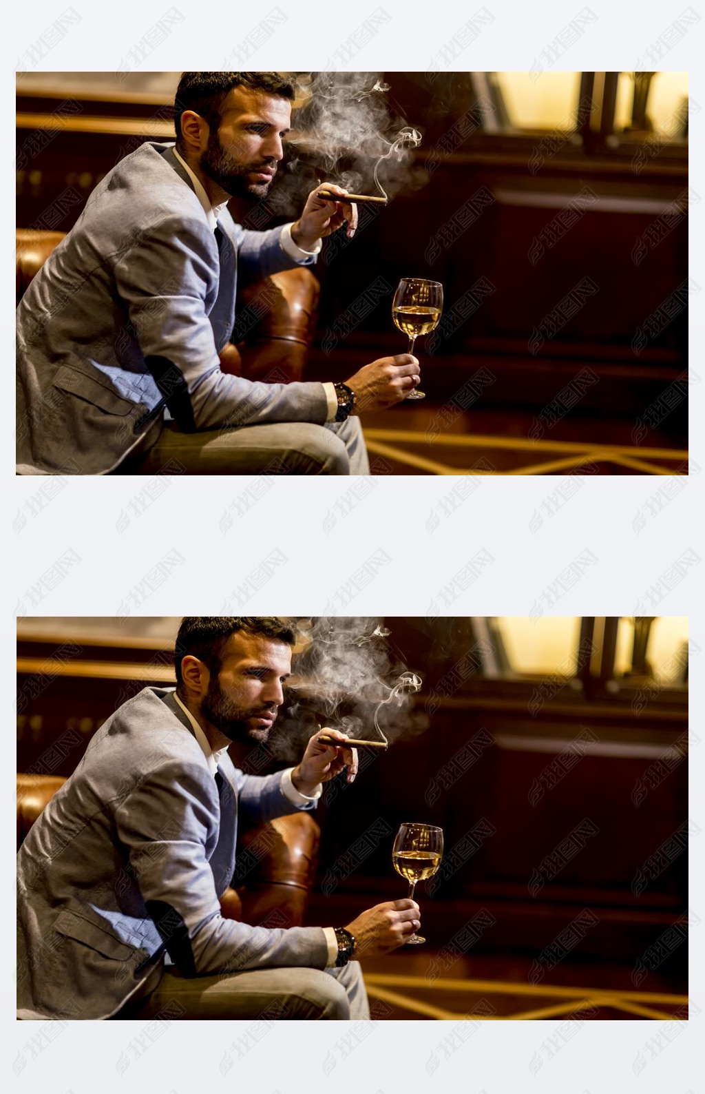 Man tasting wine and oking cigar