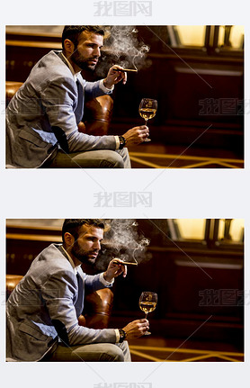 Man tasting wine and oking cigar