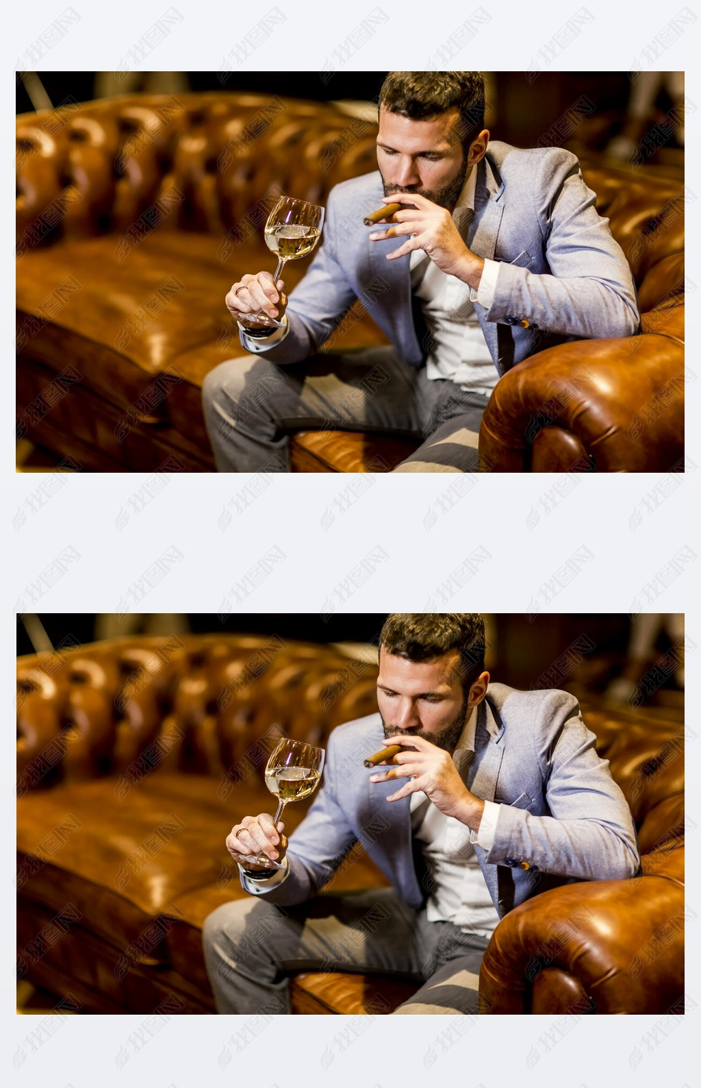 Man tasting wine and oking cigar