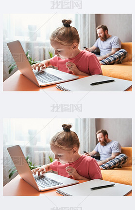 Child is sitting at desk and doing homework