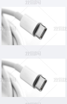 white USB Type-C cable closeup on white background