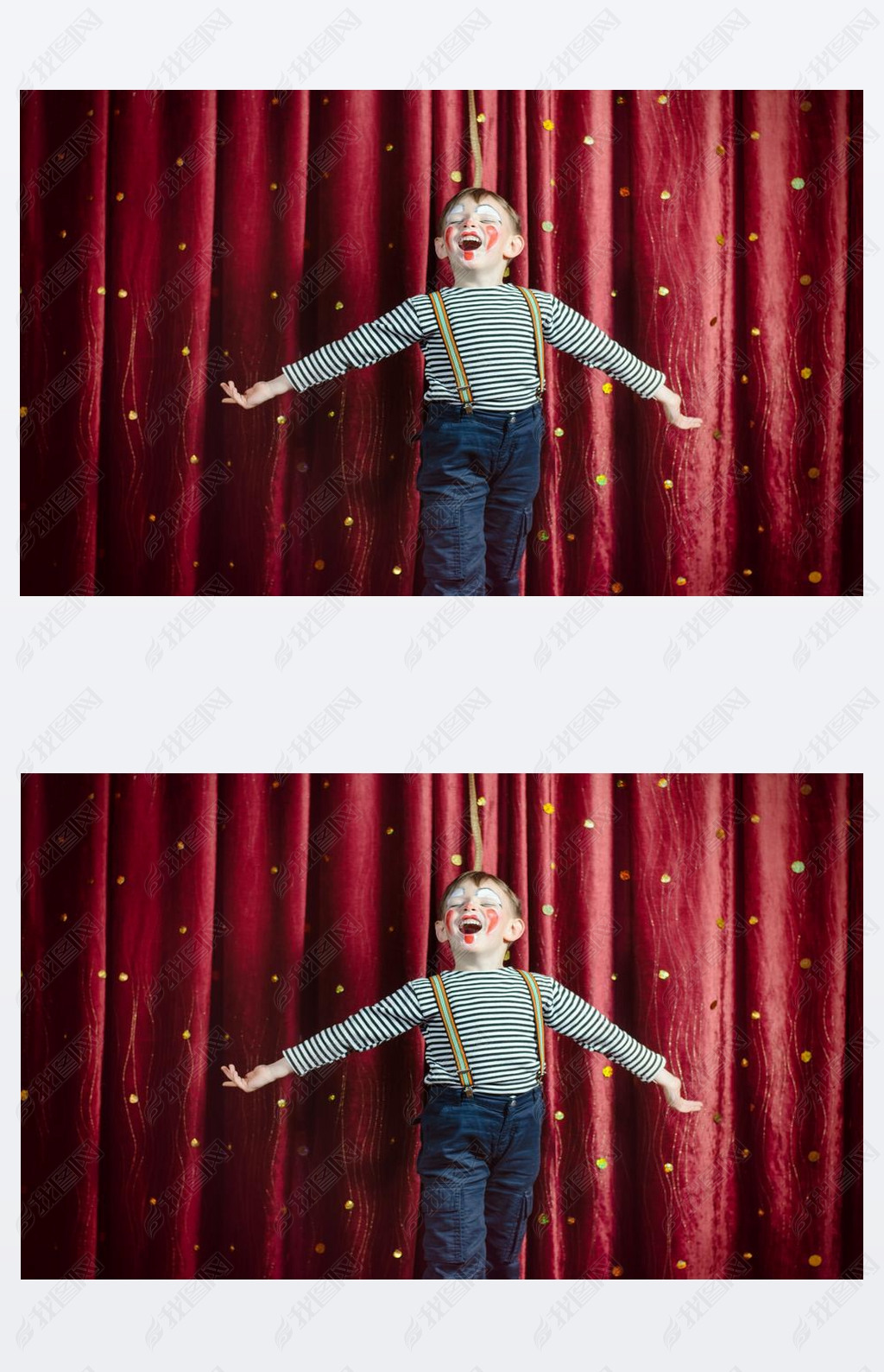 Boy Dressed as Clown Performing on Stage