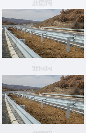 Steel guard rail barrier on the motorway without reflective sign