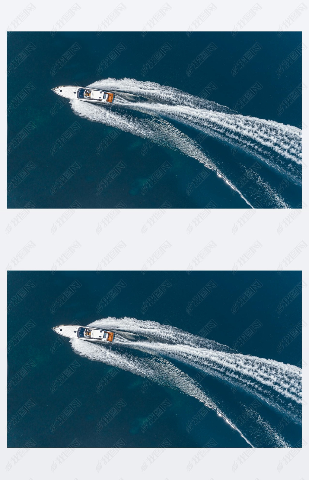 motor boat in nigation aerial view