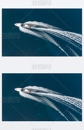 motor boat in nigation aerial view