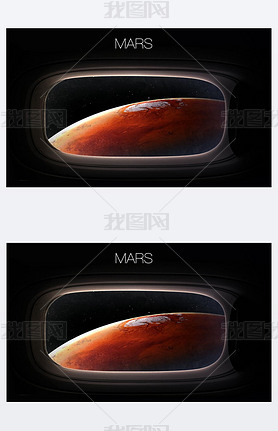 Mars - Beauty of solar system planet in spaceship window porthole. Elements of this image furnished 