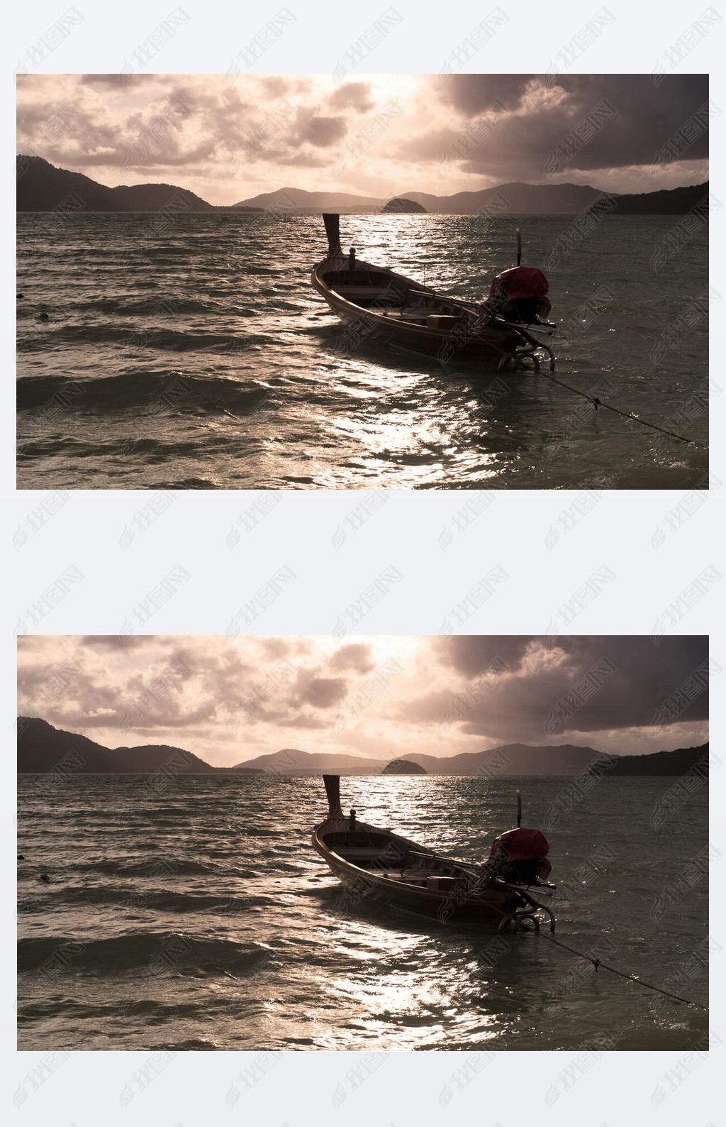 Boat in the sea at sunset