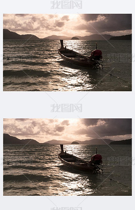 Boat in the sea at sunset