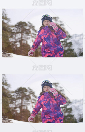 happy active sport healthy little caucasian girl in wool hat ski