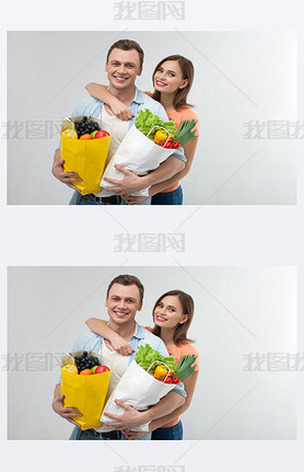 Cute young family is shopping together with joy