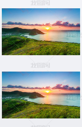 Sunset mountain at fishing village in Hong Kong