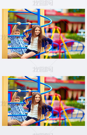 cute teenage kids hing fun on playground