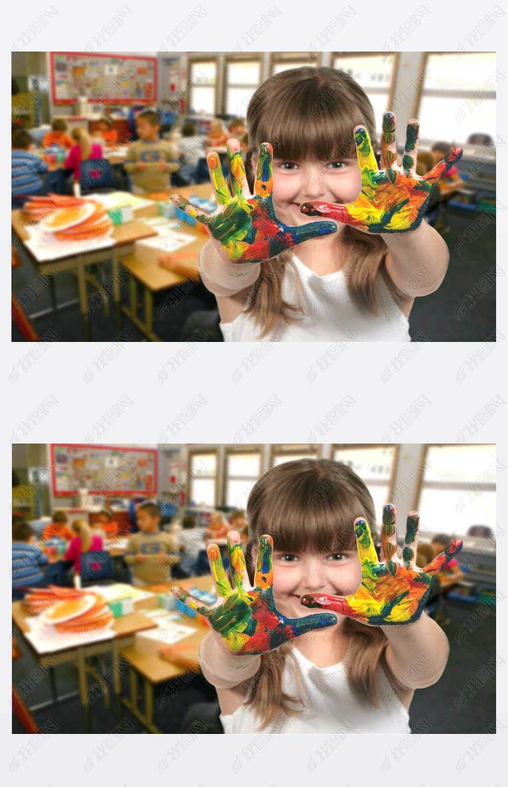 原创学龄期儿童绘画用她的双手版权可商用