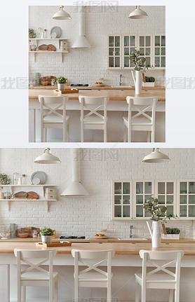 Kitchen table with kitchen chairs. Kitchen background.
