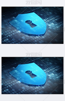 保护的概念： 与数字背景上锁孔入路的蓝盾